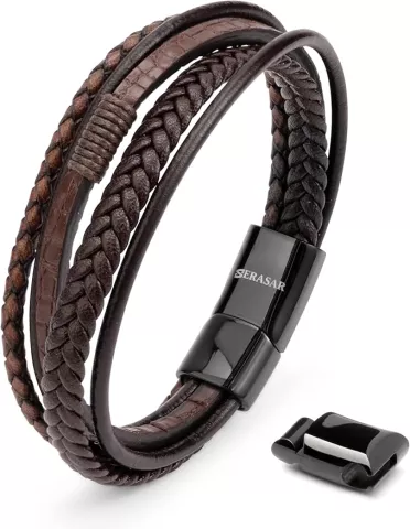 SERASAR - Bracciale Uomo Pelle in Nero/Marrone