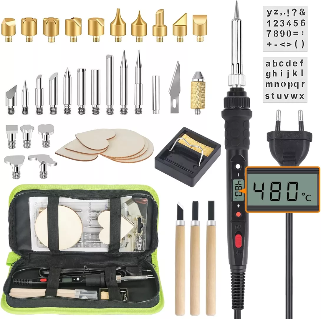 Kit Pirografo Legno 80W - Display LCD, Temperatura Regolabile, Pirografia, Incisione